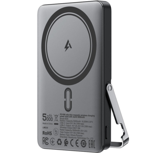 Acefast Батарея універсальна Acefast Magnetic Wireless 5000mAh, 18W, PD, QC/3.0, with holder M16, Black (6974316283997)