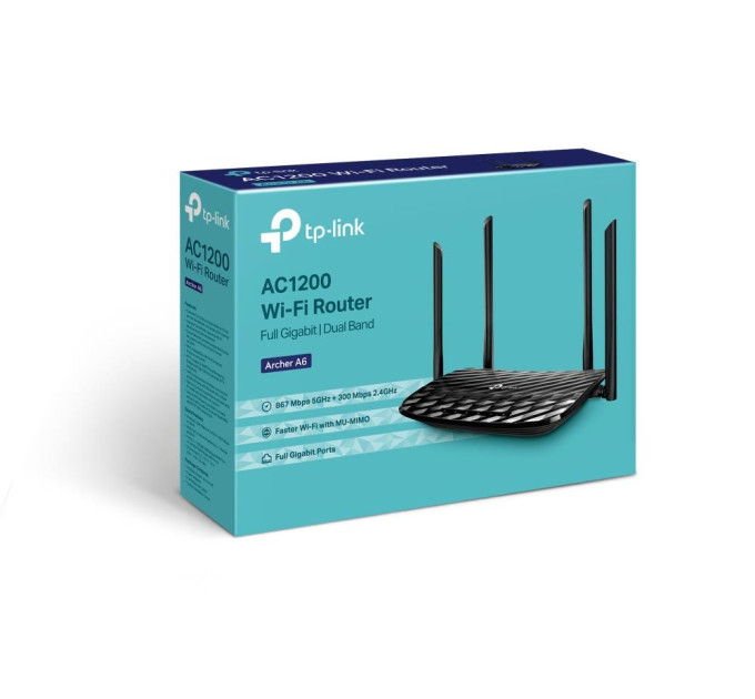 TP-Link WI-FI роутер TP-Link Archer A6 (AC1200, 4хGE LAN, 1хGE WAN, MU-MIMO, 4 антени)