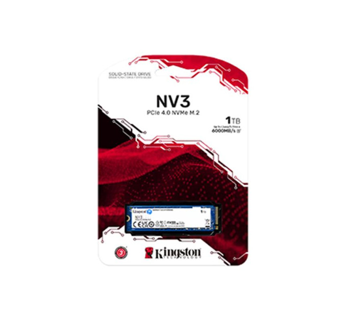 Kingston SSD накопичувач Kingston 1TB M.2 NVMe NV3 M.2 2280 PCIe Gen4.0 x4 (SNV3S/1000G)
