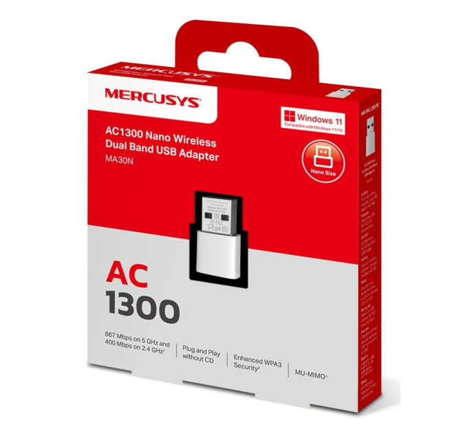 Mercusys Бездротовий мережевий USB-адаптер  MERCUSYS, MA30N