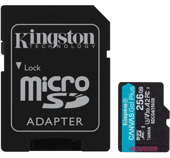 Kingston Карта пам'яті MicroSDXC  256GB UHS-I/U3 Class 10 Kingston Canvas Go! Plus R200/W160MB/s + SD-адаптер