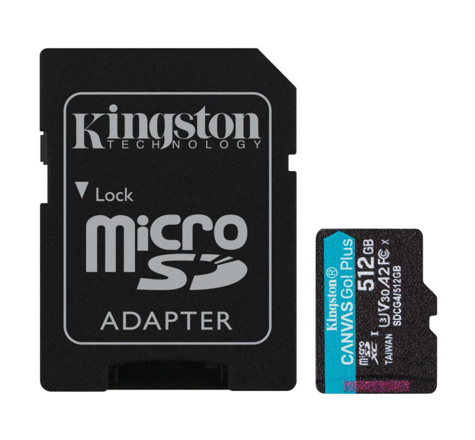 Карта пам'яті MicroSDXC  512GB UHS-I/U3 Class 10 Kingston Canvas Go! Plus R200/W160MB/s + SD-адаптер
