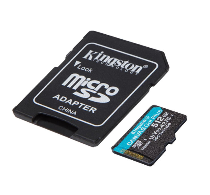 Карта пам'яті MicroSDXC  512GB UHS-I/U3 Class 10 Kingston Canvas Go! Plus R200/W160MB/s + SD-адаптер
