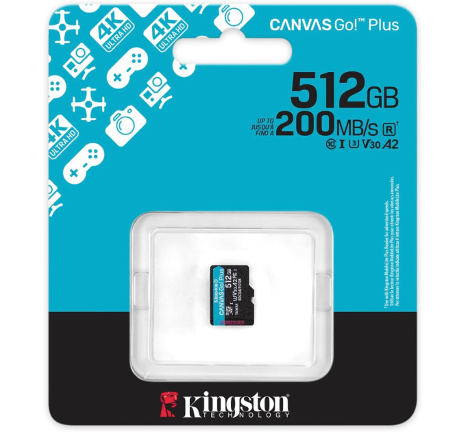 Kingston Карта пам'яті MicroSDXC  512GB UHS-I/U3 Class 10 Kingston Canvas Go! Plus R200/W160MB/s