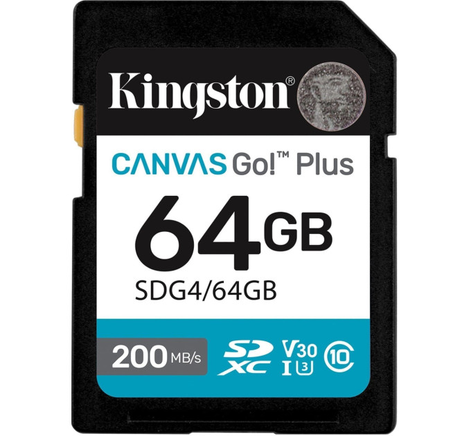Kingston Карта пам'яті  Kingston SDXC 64GB Canvas Go! Plus G4 Class 10 UHS-I U3 V30 (SDG4/64GB)