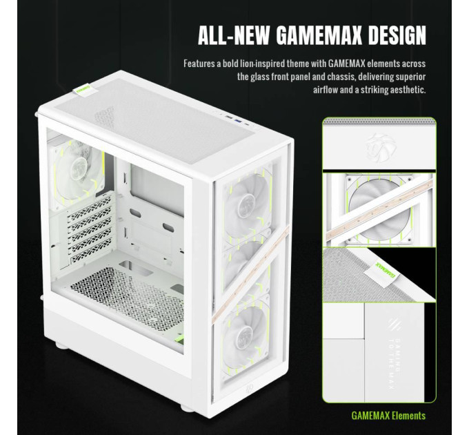 Gamemax Корпус  Gamemax Aeris 330 GB White with window (AERIS 330 GW)