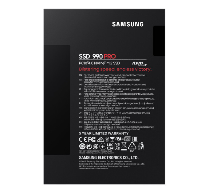 Samsung Твердотільний запам’ятовувальний пристрій накопичувач (SSD) G4 M.2 NVME 1TB 990 PRO MZ-V9P1T0BW SAMSUNG