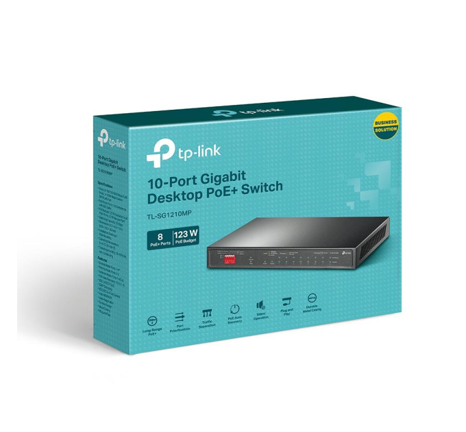 TP-Link 10-портовий гігабітний комутатор з 8 РоЕ+ портами, TL-SG1210MP TP-LINK