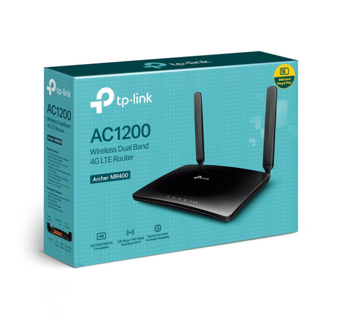 TP-Link Точка доступу з функцією маршрутизації, мережеве обладнання 1200MBPS 10/100M 4P DUAL BAND ARCHER MR400 TP-LINK