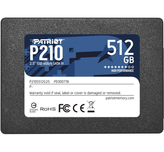 Patriot Твердотільний запам’ятовувальний пристрій накопичувач (SSD) SATA2.5" 512GB P210 P210S512G25 PATRIOT