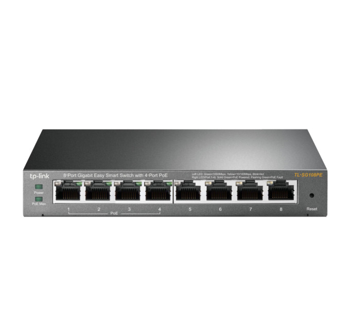 TP-Link 8-портовий гігабітний настільний РоЕ Easy Smart комутатор, TL-SG108PE  TP-LINK