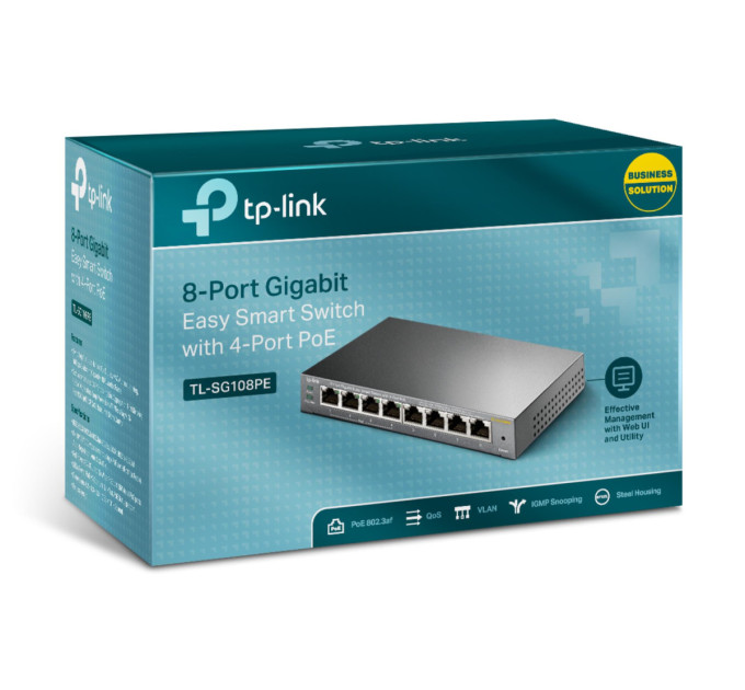 TP-Link 8-портовий гігабітний настільний РоЕ Easy Smart комутатор, TL-SG108PE  TP-LINK