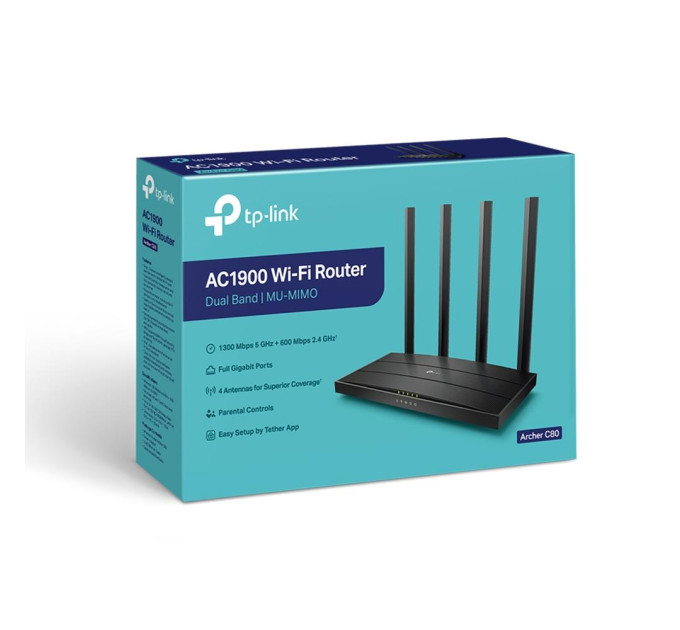 TP-Link Точка доступу з функцією маршрутизації, мережеве обладнання 1900MBPS 1000M 4P DUAL BAND ARCHER C80 TP-LINK