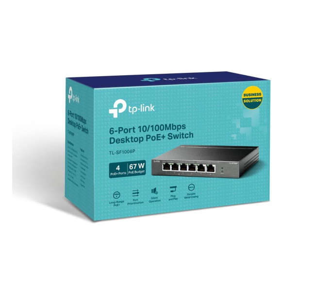 TP-Link 6-портовий настільний комутатор з 4 РоЕ+ портами, TL-SF1006P