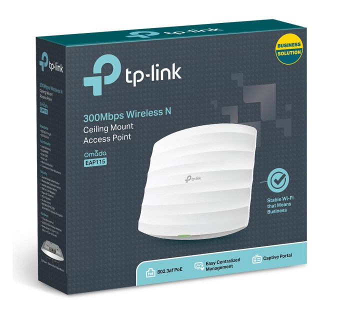 TP-Link Бездротова стельова точка доступу, швидкість до 300 Мбіт/с, EAP115  TP-LINK