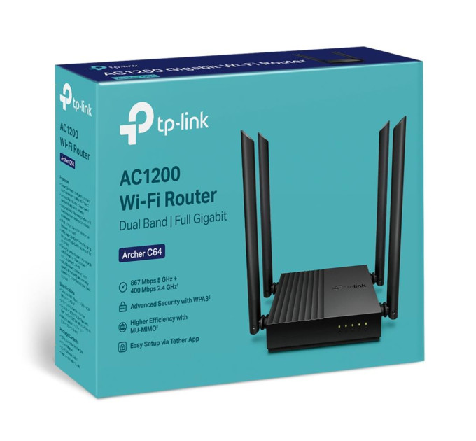 TP-Link Точка доступу з функцією маршрутизації, мережеве обладнання 1200MBPS 1000M 4P DUAL BAND ARCHER C64 TP-LINK
