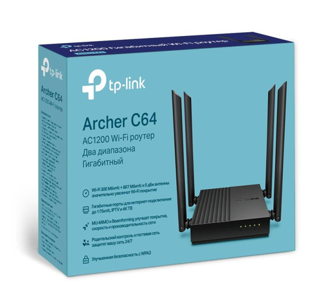 TP-Link Точка доступу з функцією маршрутизації, мережеве обладнання 1200MBPS 1000M 4P DUAL BAND ARCHER C64 TP-LINK