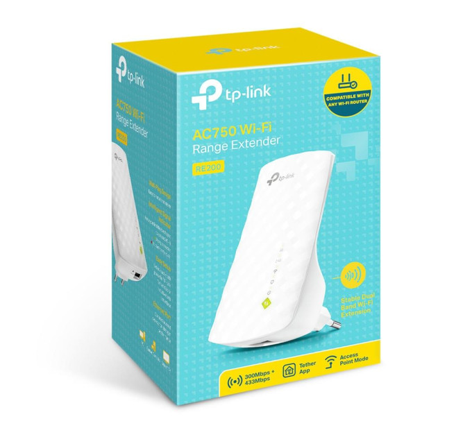 TP-Link Двохдіапазонний підсилювач бездротового сигналу, RE200 TP-LINK