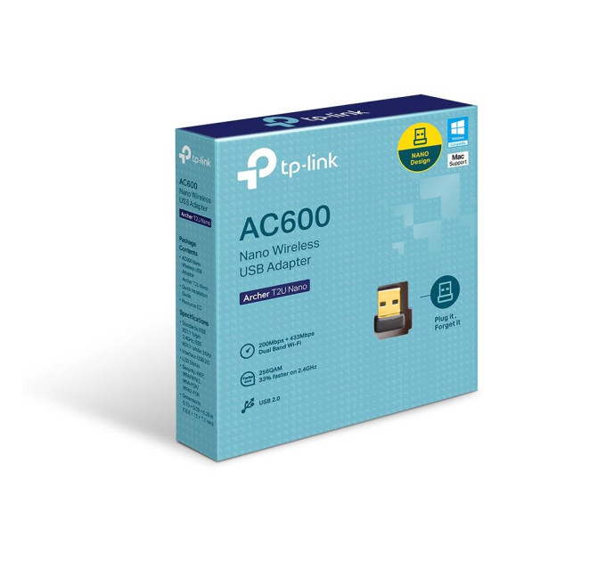 TP-Link Бездротовий двохдіапазонний мережевий USB-адаптер, Archer T2U Nano