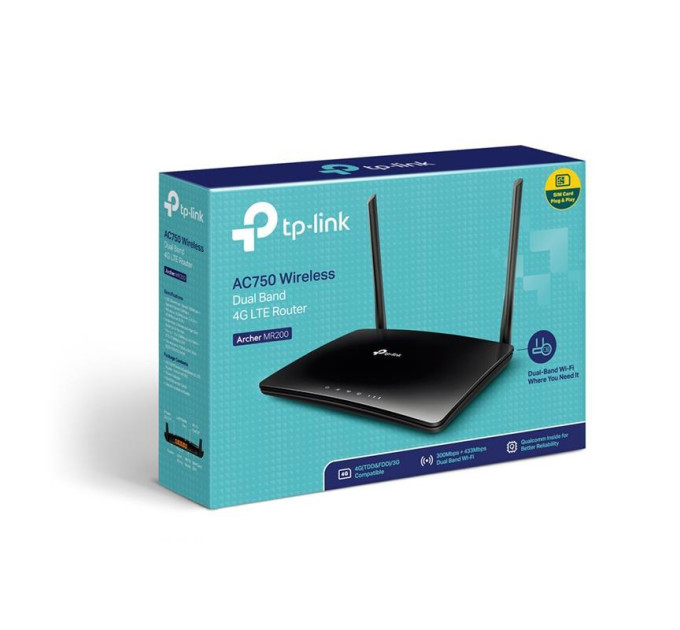 Маршрутизатор Wi-Fi TP-LINK Archer MR200 (AC750, 1xFE Wan, 4xFE LAN, 1xSimCardSlot, 2 антени