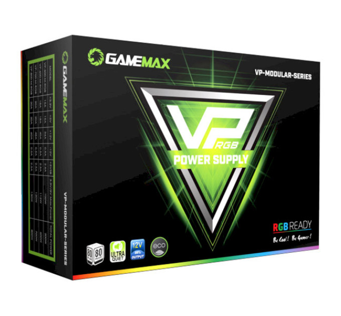 Блок живлення ATX 600W,RGB,МОДУЛЬНИЙ,APFC, 12см вент,80+ GAMEMAX VP-600-M-RGB