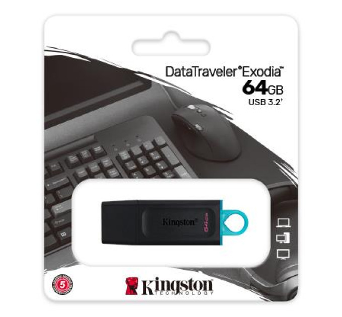 Kingston Флешка 64GB USB 3.2 Kingston DataTraveler Exodia Black/Teal (DTX/64GB)