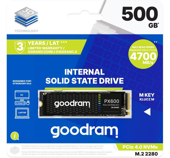SSD-накопичувач  GOODRAM PX600 2280 PCIe 4.0 x4 NVMe 500GB (SSDPR-PX600-500-80)