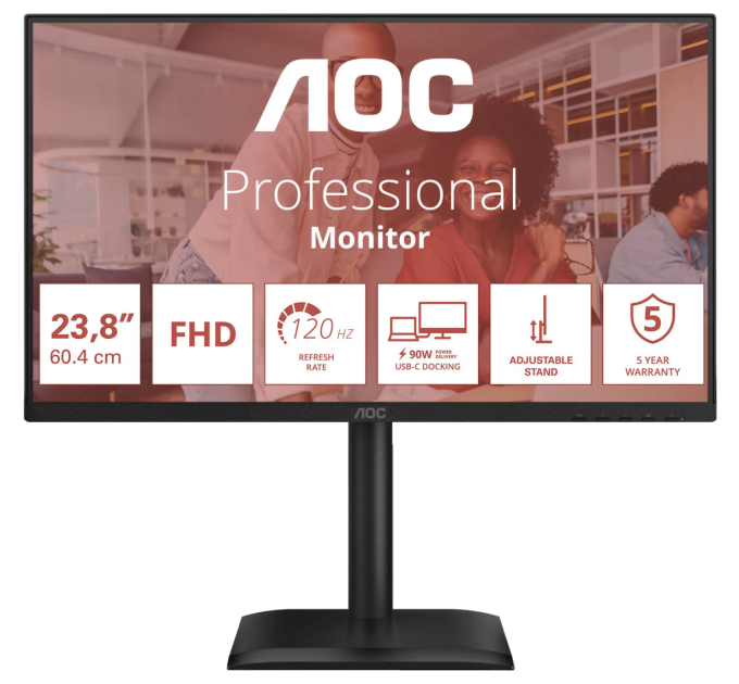 AOC Монiтор TFT AOC 23.8" 24E4CV IPS FHD 120Hz HDMI DP USB-C RJ-45 Pivot USB MM Black