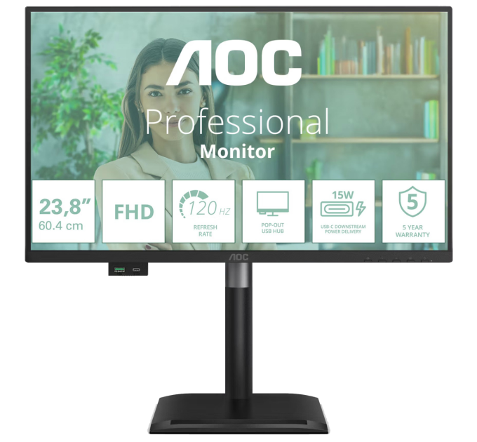 AOC Монiтор TFT AOC 23.8" 24P4U IPS FHD 120Hz VGA HDMI DP Pivot USB MM Black