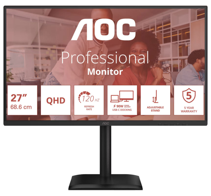 AOC Монiтор TFT AOC 27" Q27E4CV IPS QHD 120Hz HDMI DP USB-C RJ-45 Pivot USB MM