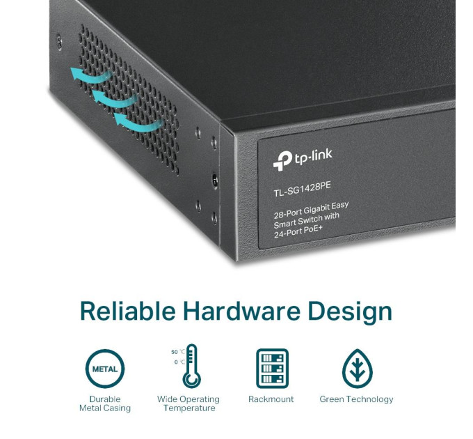 TP-Link 28-портовий гігабітний комутатор з 24 РоЕ+ портами, TL-SG1428PE