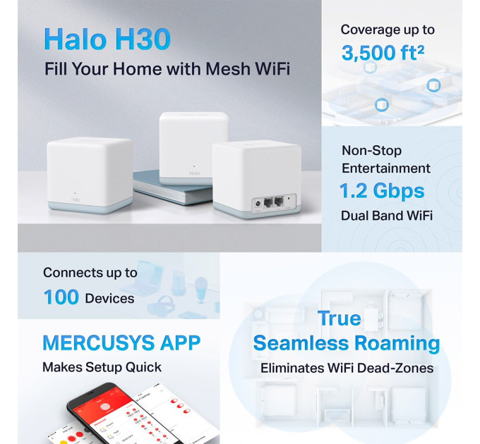 Mercusys WiFi Mesh-система Mercusys Halo H30 (3-pack)