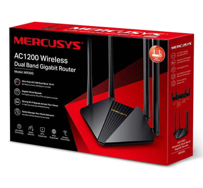 Mercusys Точка доступу з функцією маршрутизації, мережеве обладнання 1200MBPS 4PORT MR30G MERCUSYS