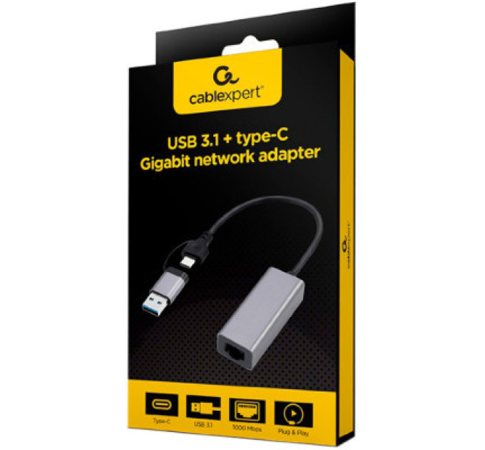 Cablexpert Адаптер Cablexpert A-USB3AC-LAN-01, з  USB Type-A/C на Gigabit Ethernet