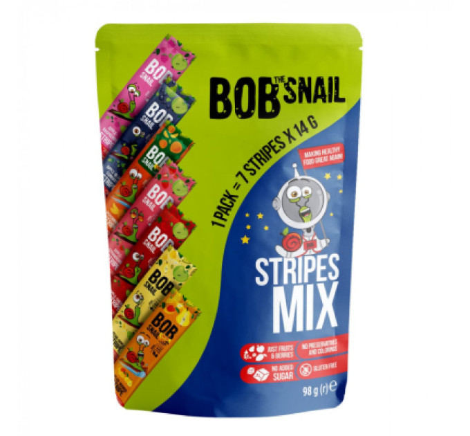 Bob Snail Цукерка Bob Snail асорті страйпи фруктово-ягідні 100 г (4820219343851)