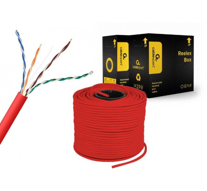 Cablexpert Звита пара,Cablexpert UPC-5004E-SOL-R, CAT5e, одножильна, алюміній під міддю (CCA з AWG24), неекранована, червоний, 305 м