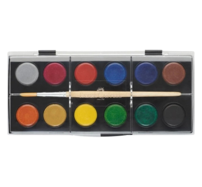 Faber-Castell Акварельні фарби Faber-Castell суха, з пензлем, D24мм, 12 кольорів (32297)