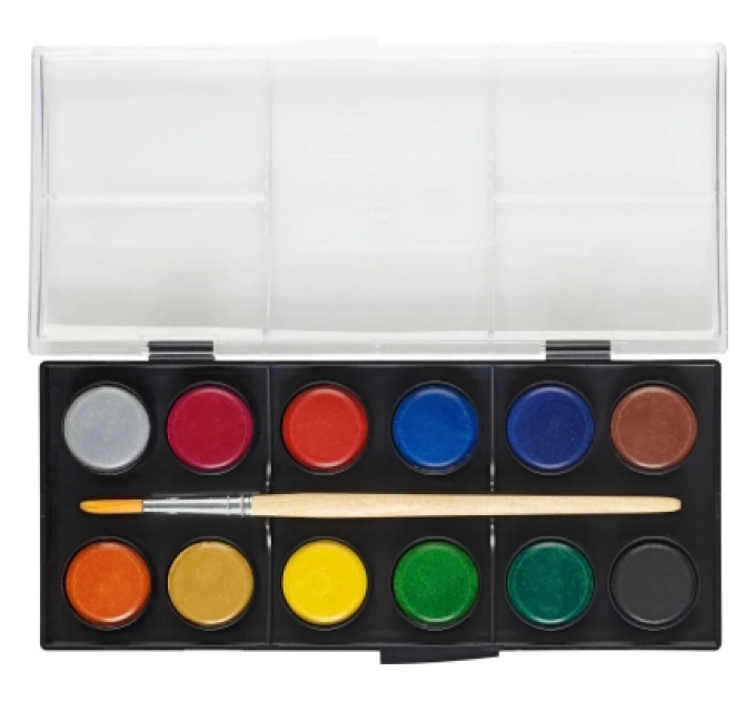 Faber-Castell Акварельні фарби Faber-Castell суха, з пензлем, D24мм, 12 кольорів (32297)