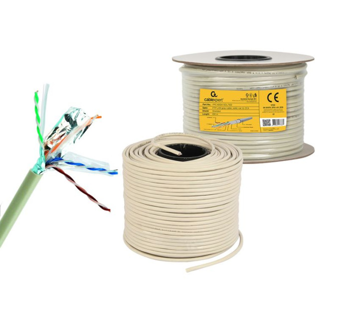 Cablexpert Звита пара,Cablexpert FPC-6004-SOL/100, CAT6, одножильна, алюміній під міддю (CCA з AWG24), екранована фольгою, 100 м