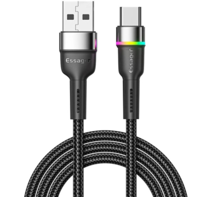 Essager Дата кабель USB 2.0 AM to USB-C 2.0m 3A LED black Essager (EXCT-XCDA01)
