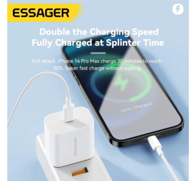 Essager Зарядний пристрій Essager USB-C PD20W + cable USB-C to Lightning white (EFJB02-XBL02-T)