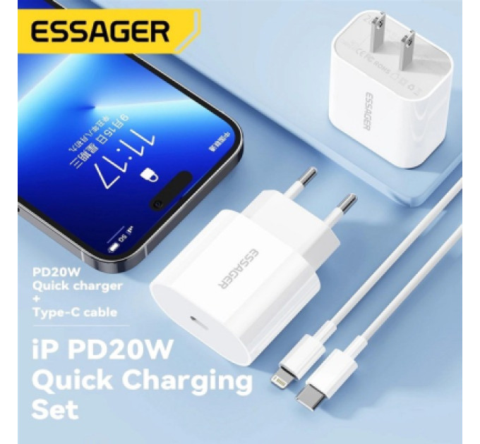 Essager Зарядний пристрій Essager USB-C PD20W + cable USB-C to Lightning white (EFJB02-XBL02-T)