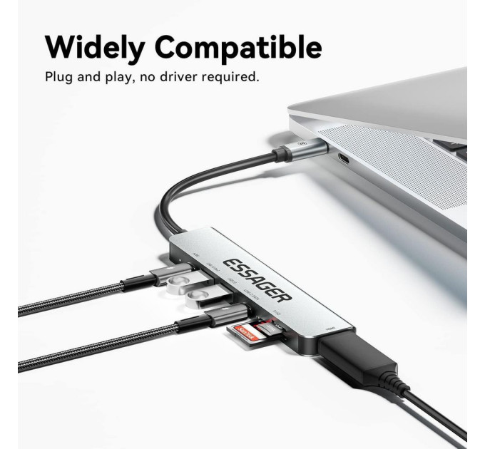 Концентратор  Essager USB-C 7-in-1 HDMI + USB 3.2 + USB-C + SD/TF gray (EHB07-QH0G-Z)