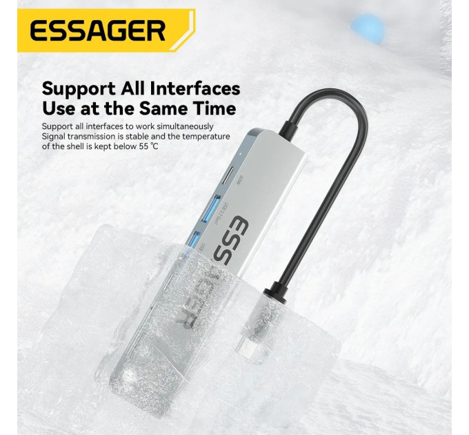 Концентратор  Essager USB-C 7-in-1 HDMI + USB 3.2 + USB-C + SD/TF gray (EHB07-QH0G-Z)