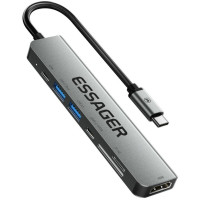 Концентратор  Essager USB-C 7-in-1 HDMI + USB 3.2 + USB-C + SD/TF gray (EHB07-QH0G-Z)