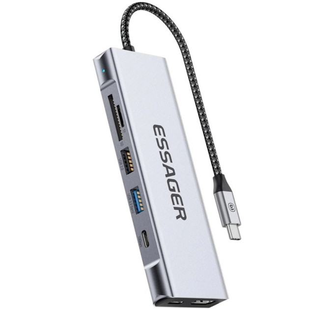 Концентратор  Essager USB-C 8-in-1 HDMI + USB 3.2 + USB-C + SD/TF + M.2 PCIe/NVMe/SATA SSD support