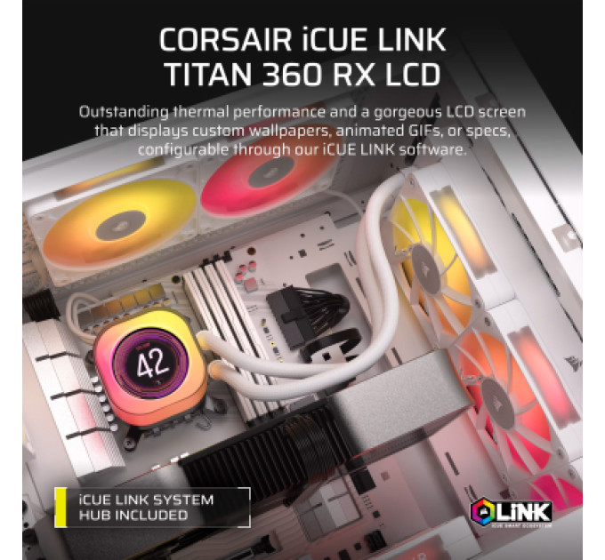 Corsair Система рідинного охолодження Corsair iCUE LINK TITAN 360 RX LCD White AIO (CW-9061026-WW)