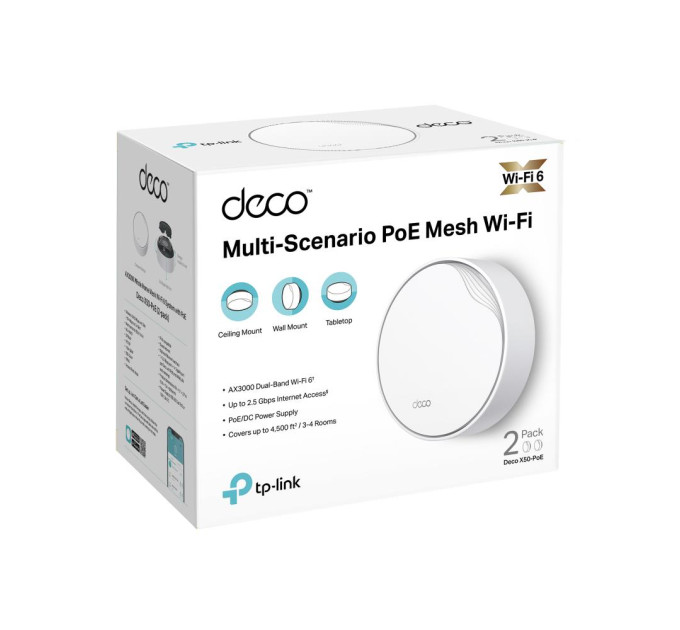 TP-Link Домашня Mesh Wi-Fi система (2 шт у комплекті), Deco X50-PoE(2-pack) TP-LINK