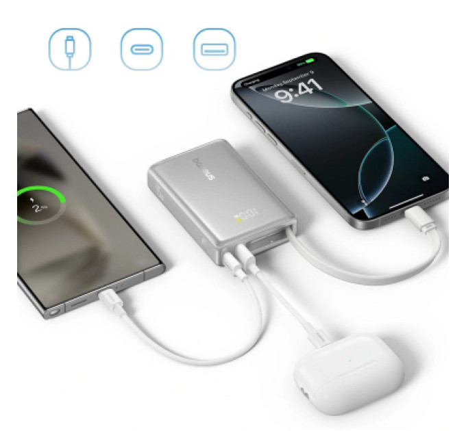 Baseus Батарея універсальна Baseus PicoGo 10000mAh 45W PD, QC, Galaxy Natural Titanium (P10076803853-00)