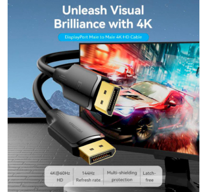 Vention Кабель мультимедійний DisplayPort to DisplayPort 1.5m V1.2 4K 60Hz 3D Dolby 7.1 Vention (HAKBG)